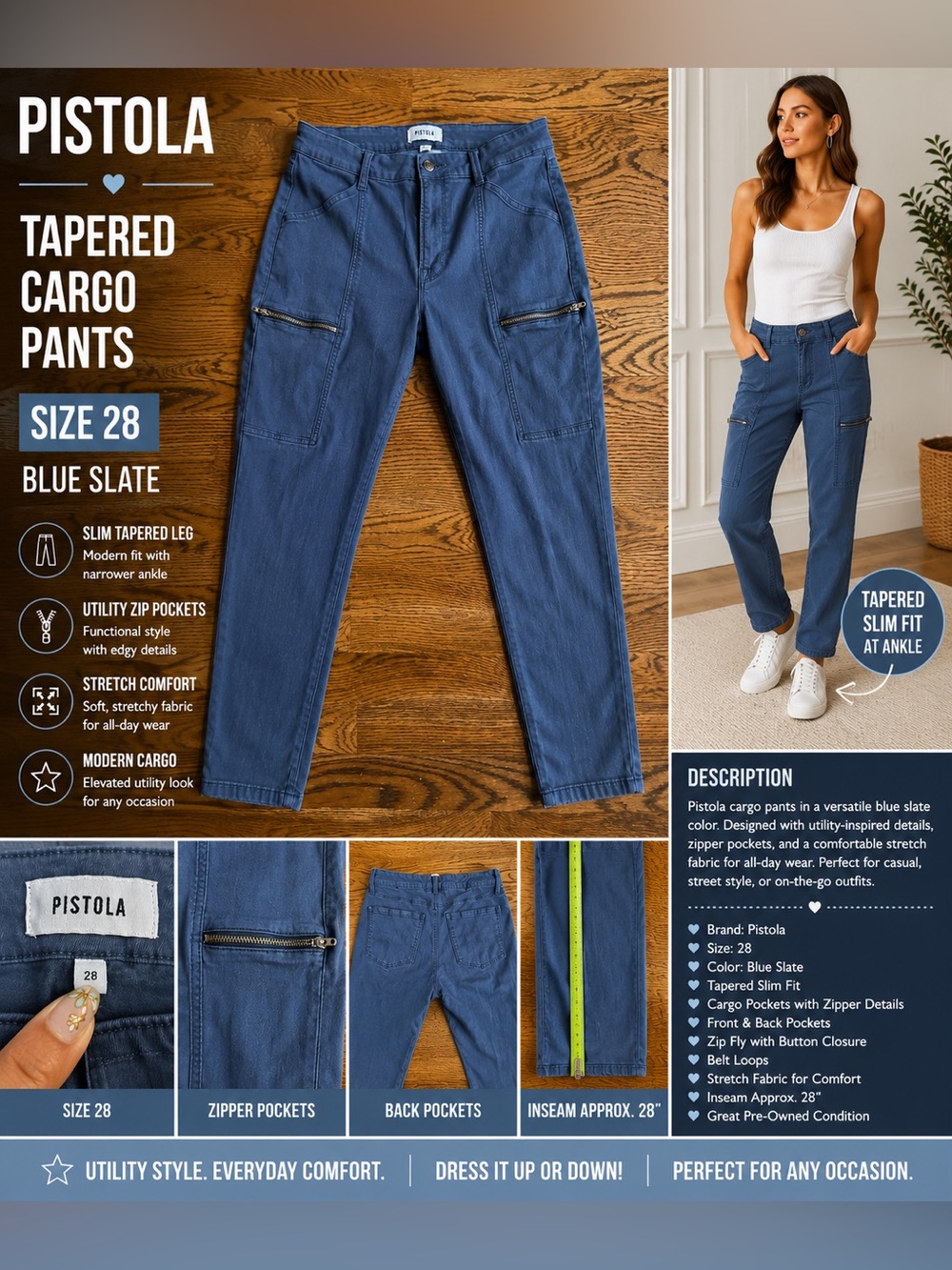 Pistola Tapered Cargo Pants in Blue Slate